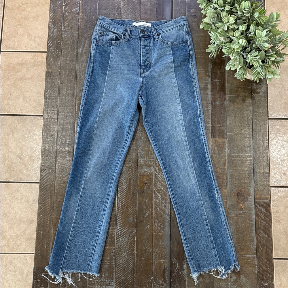 Ella Moss High Waist Straight Ankle Two-Tone Colorblock Jeans Size 24
